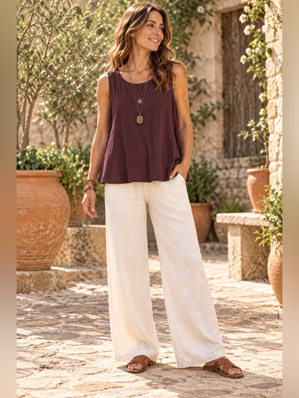 Eileen Fisher Silk Burgundy Tunic Top Tank Sleeveless Flowy XL Lagenlook